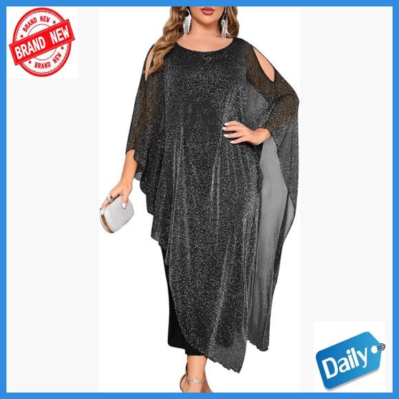 Plus Size Formal Dress Long Cape Overlay Mother of Bride Wedding Guest